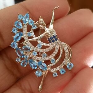 Sterling Silver and Blue Ballerina Dancer Brooch